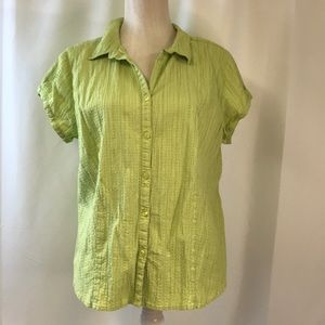 Avenue Lime Green Seersucker Button Down Top